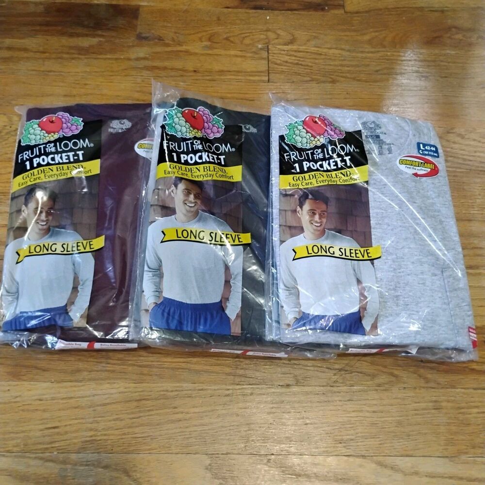Lot of 3 Vintage Fruit of the Loom 2003 Long Sleeve Pocket T-Shirts Large NOS - Picture 7 of 11